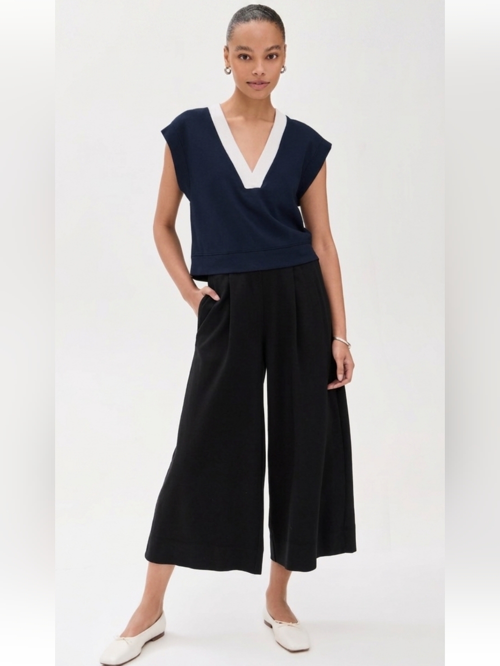 NWT STATESIDE Ponte Culotte Trouser Pants in Black Cropped Small Wide Leg
